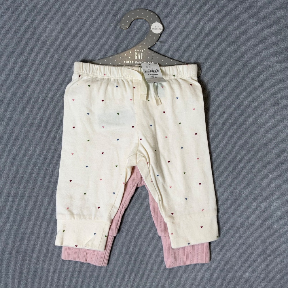 Baby GAP First Favorites 2-Pack Leggings Heart Print Pointelle Pink Cream 0-3M